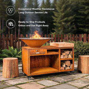 MEISU.CH Corten Steel <b>Metal</b> Outdoor Backyard Rusted Multifunction Fire Pit Charcoal BBQ Rotisserie With Cooking <b>Grids</b> WS-TB Cort - Product Image 2