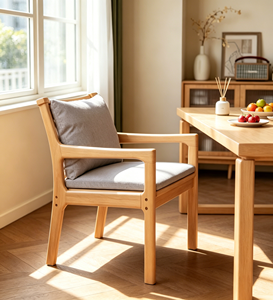 Fauteuil scandinave moderne en bois massif avec coussin gris pour la maison, le bureau ou le salon - Product Image 4