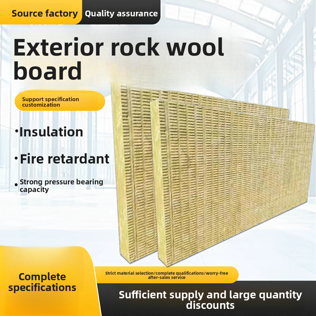 Modern Roofing Materials External Insulation High Density 80mm Rock Wool Board With 5-Year Warranty