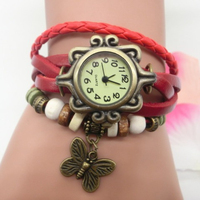 Montre-bracelet transfrontalière personnalisée pour le commerce extérieur, style rétro, mode, en cuir, à remontage manuel, avec bracelet et fermoir papillon
