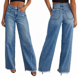 <span class=keywords><strong>Jeans</strong></span> Donna Denim di Qualità Personalizzabile OEM, Vestibilità Larga Casual a Gamba Dritta, Vita Media, Traspiranti, a Palazzo, Taglia XL, Lunghezza Lunga - Product Image 1