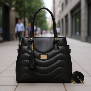 Sac fourre-tout en cuir noir pour femme Fana Alissa M3770, forme croisée, deux sangles, décoration chaîne, doublure en cuir véritable - Product Image 2