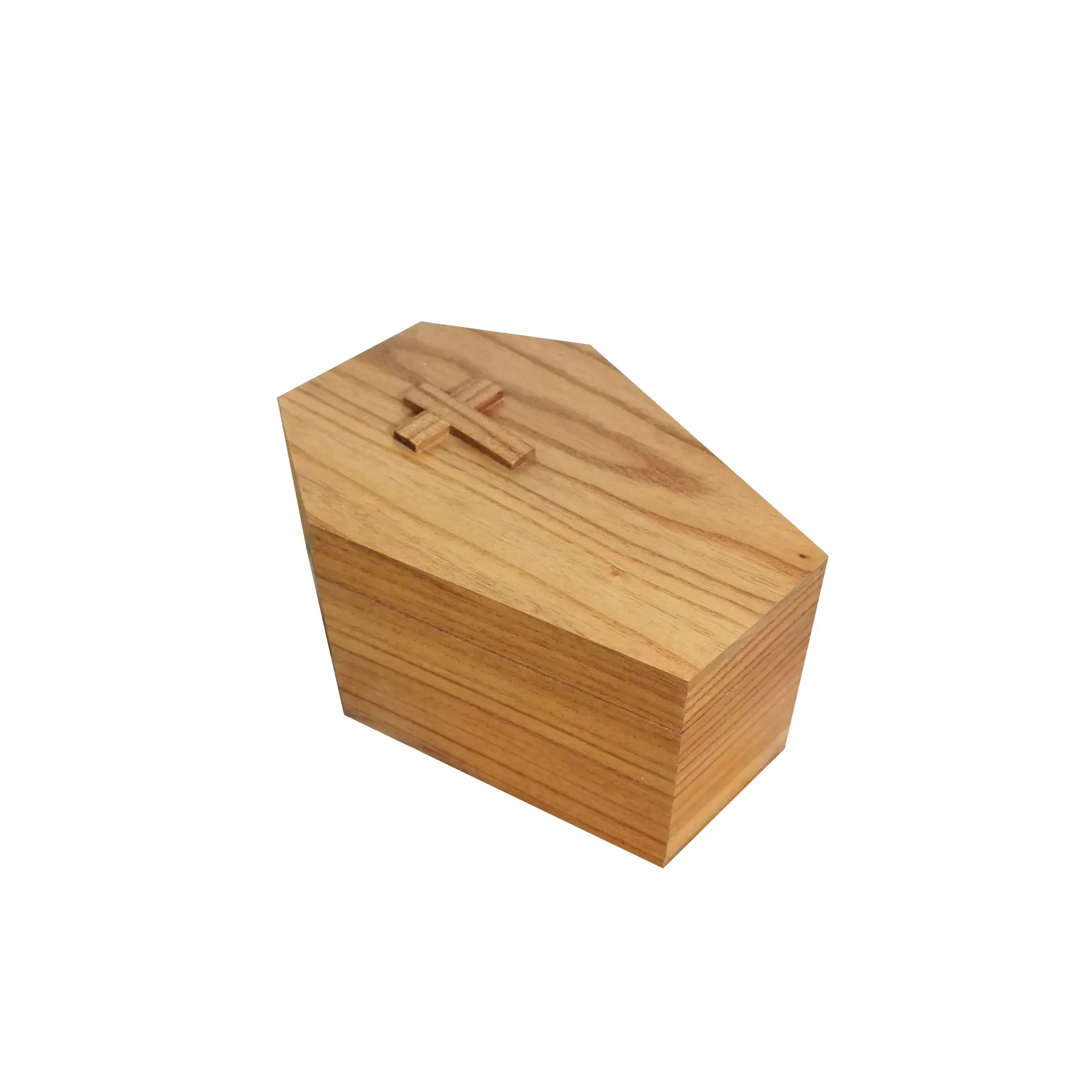 Custom Handmade Solid Wooden Primary Color Retro Cross Carving Pet Ashes Funeral Cremation Urns Animal Casket For Cat Dog Pet