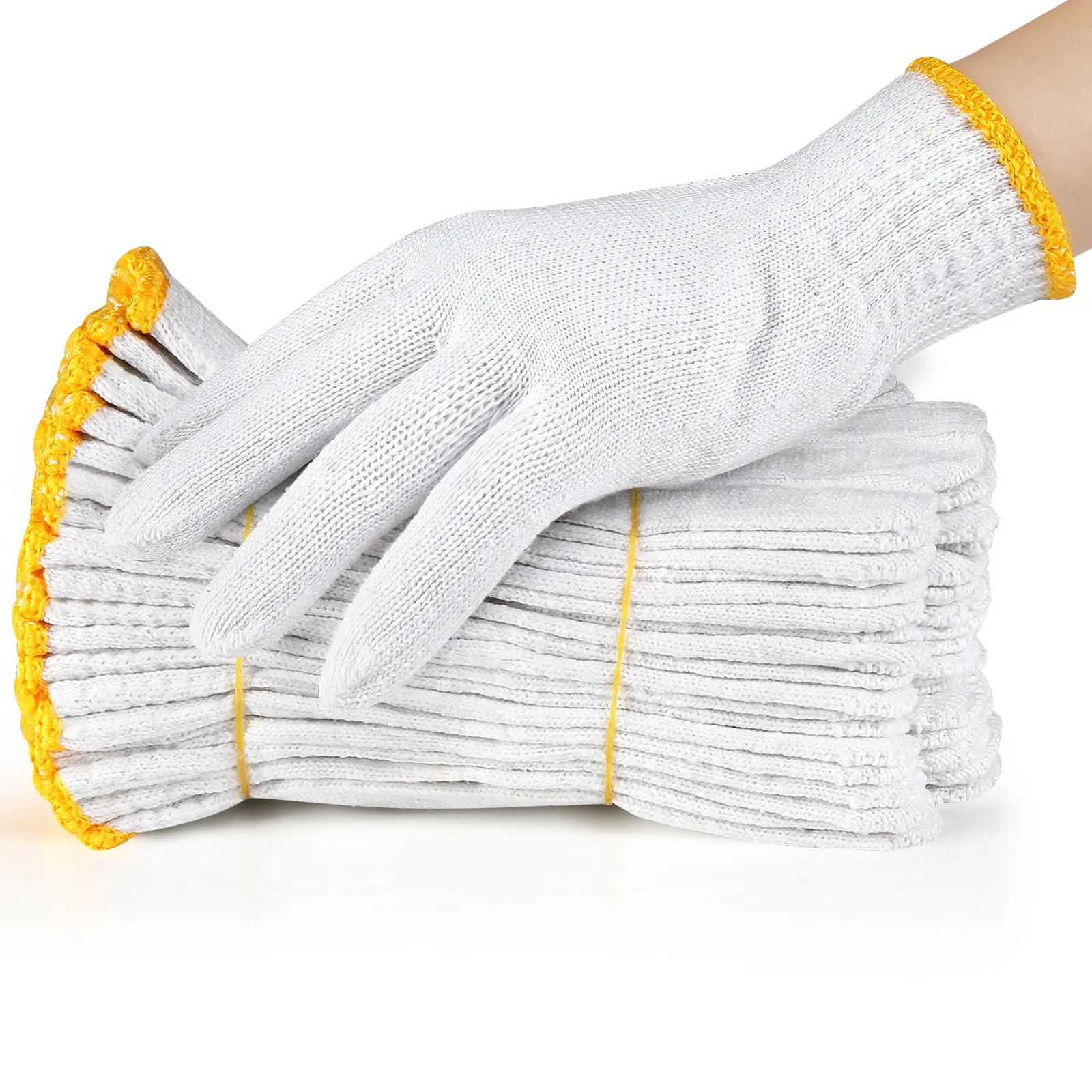 Precio de fábrica Guante de trabajo barato Calibre 7/10 Algodón de punto Seguridad Construcción industrial Guantes blancos naturales