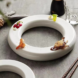 Assiette d'exposition de gastronomie moléculaire en céramique en forme de cercle blanc plats froids Dessert Sushi biscuits plateau de service Restaurant vaisselle - Product Image 6