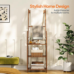 Modern 5-Tier Bamboo <strong>Towel</strong> Rack With 3 Shelves Espresso Finish Leaning Ladder <strong>Storage</strong> <strong>Unit</strong> for Master Bathroom - Product Image 4