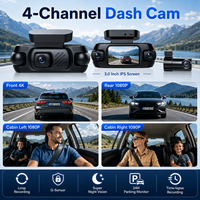 Caméra de tableau de bord 4K HD 4 canaux pour voiture, quatre objectifs, vision nocturne, écran IPS, enregistrement en boucle, grand angle 170 degrés, surveillance de stationnement