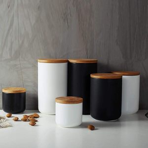 Accessoires de cuisine Réservoir de rangement en céramique Couvercle en bambou Porte-ustensile de cuisine Boîte de rangement pour café Boîte de rangement Matcha pour la maison - Product Image 1