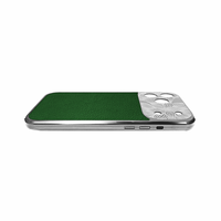 Étui de luxe 2 en 1 en cuir véritable de style allemand pour iPhone 17 Texture en cuir de vache émeraude et marron avec gravure profonde en métal