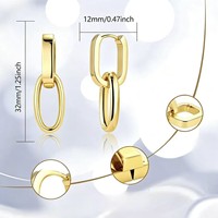 Pendientes de Aro Minimalistas con Cadena, Chapados en Oro de 14k, Pendientes de Doble Aro, Joyería Geométrica, Regalo para Ella, Pendientes con Eslabones de Clip
