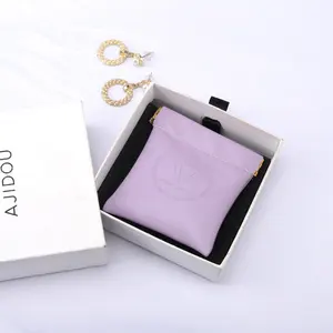 Custom Emboss Logo Close Magnet Mini Leather Jewelry Earring Packaging Gift Bag Soft Leather Jewelry Pouch