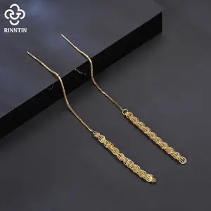 RINNTIN SE399 Fast Shipping Fashion 3mm Phoenix Chain 14k Gold Plated Tassels Earrings With 925 Sterling Silver Cz Drop Earrings