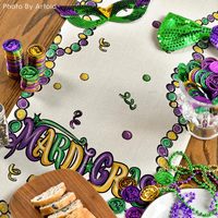 Chemin de table personnalisé en polyester et lin, motifs de perles de carnaval Mardi Gras, pour cuisine et salle à manger, décoration 13 x 72 pouces