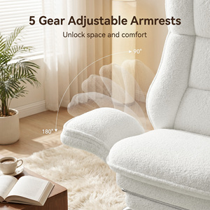 Fauteuil de bureau ergonomique moderne en tissu Teddy avec repose-pieds, inclinable à 90-135°, pivotant, accoudoirs réglables, dossier haut, pour ordinateur - Product Image 4