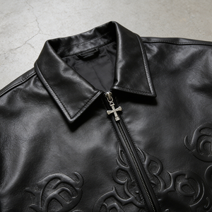 Giacca in Vera Pelle OEM Personalizzata di Alta Qualità, Casual, da Motociclista, da Corsa, Stile Bomber con Zip e Goffratura per Uomo - Product Image 4