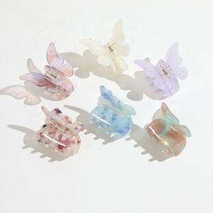 Bulk Big Wave Wings Designer Süße Frauen Mädchen Mittlere Haars pange Zubehör Fang Mehrfarbige Acetat Rosa Schmetterling Haar klaue - Product Image 4