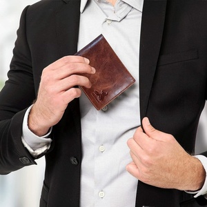 Men's Leather <b>Wallet</b> Slim <b>RFID</b>-<b>Blocking</b> Crazy Horse Credit Card Holder Open Closure Customized Gift <b>Wallet</b> - Product Image 6