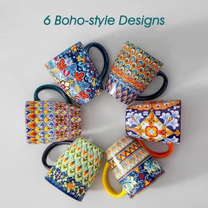 Lot <span class=keywords><strong>de</strong></span> 6 grandes tasses à café en céramique <span class=keywords><strong>de</strong></span> 16 oz avec poignée Tasses à café Boho pour <span class=keywords><strong>latte</strong></span>, cappuccino et chocolat chaud - Product Image 3