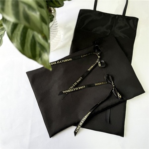 Chuanghua Custom 8oz Twill Cotton Muslin Recyclable Ribbon Logo Printed Black Envelope <b>Dust</b> Gift Packaging <b>Bags</b> - Product Image 2