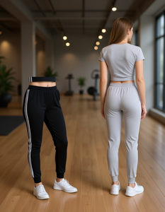 Pantalones Deportivos de Punto para Mujer, Largos hasta el Tobillo, Cintura Alta Elástica, Franja Lateral, Color Sólido, Transpirables, de Spandex y Algodón, para Primavera - Product Image 2