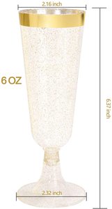 Flûtes à <span class=keywords><strong>Champagne</strong></span> en plastique, 2 pièces, 5OZ, avec bord pailleté doré, gobelets jetables de qualité supérieure, idéal pour la fête - Product Image 2