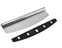 Ensemble pelle à pizza et coupe-pizza antiadhésif à manche en bois, lame courbée avec protection