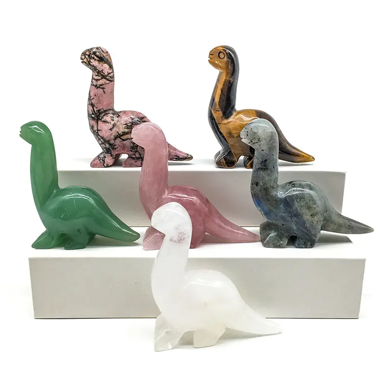 Commercio all'ingrosso di cristallo personalizzato 3 pollici dinosauro intaglio ornamenti animale Semi gemma artigianato di cristallo per halloween Decora
