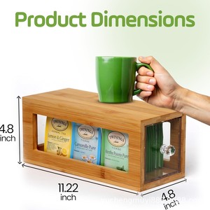 Wooden Pull Out Tea Bag <b>Box</b> With Acrylic Drawer Rectangle Desktop Storage Organizer For Tea Bags And <b>Small</b> Items - Product Image 4