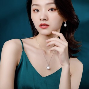 Freshwater Pearl Necklace Earrings Set Water Drop Shape Bezel Setting Women's Everyday Wear Jewelry Set - Product Image 3