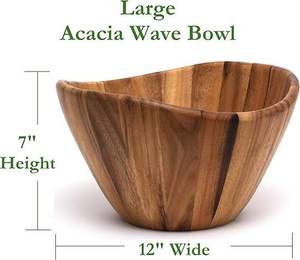 Cuenco Grande de Madera de Acacia Marrón Natural con Patrones de Veta Ricos, Borde Esculpido Ondulado y Diseño Cónico Moderno en Venta - Product Image 4