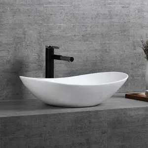 Lavabo de cerâmica estilo nórdico, lavatório preto e branco artesanal moderno e oval para bancada do banheiro