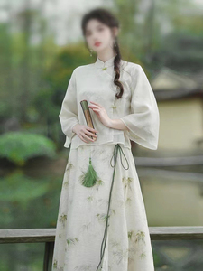 Nueva fábrica china <span class=keywords><strong>tradicional</strong></span> <span class=keywords><strong>mujer</strong></span> damas hanfu media falda <span class=keywords><strong>qipao</strong></span> conjunto de dos piezas mujeres verano Maxi vestido de talla grande cheongsam - Product Image 3