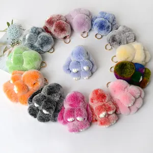 New colors rabbit fur bad easter bunny rabbit pendant wholesale frost plush bunny cute hanging bag accessories keychain