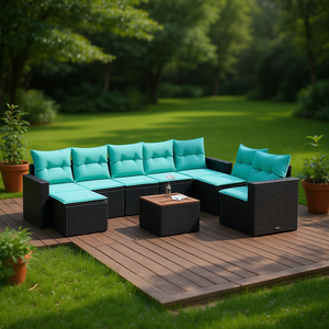 Conjunto de Sofás de Patio de Ratán Sintético Negro con Cojines, 10 Piezas, Muebles de Jardín, Asientos para Exteriores, Diseño Contemporáneo - Product Image 2