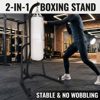 Support de boxe robuste 2-en-1 avec structure en acier, support de sac de frappe autoportant stable pour salle de sport à domicile