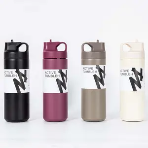 Logo personnalisé 550ml 304 Bouteille d'eau sous vide enduite de poudre isolée sport en acier inoxydable avec paille et couvercle