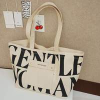 Sac fourre-tout en toile grande capacité avec lettres, style tendance, pour femme élégante