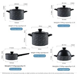 Ensemble de casseroles en céramique à motif géométrique noir et blanc, marmite et casserole avec couvercle, pot émaillé antiadhésif pour la maison - Product Image 5