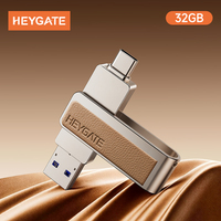 Clé USB Heygate 3.0 double USB-A et Type-C 32 Go pivotante avec capuchon de protection pour téléphone, ordinateur portable et PC