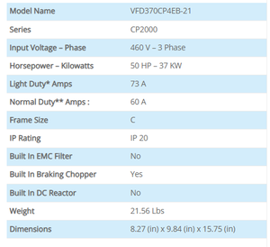 อินเวอร์เตอร์ Delta 37kW 50HP 460V แบบสามเฟส/เฟสเดียว รุ่น VFD370CP4EB-21 ระบบควบคุมเวกเตอร์ สำหรับพัดลม HVAC ปั๊มน้ำ ระบบบำบัดน้ำ - Product Image 2