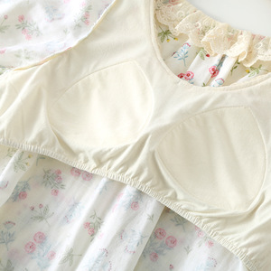 <span class=keywords><strong>Pigiama</strong></span> in garza di <span class=keywords><strong>cotone</strong></span> Vintage con finiture in pizzo francese | Pantaloncini e maniche corte da ragazza, con imbottitura per reggiseno, indossabile all'esterno - Product Image 5