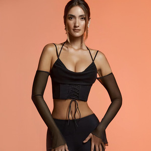 Corsé de manga larga de malla Sexy, corpiño acampanado, capa transparente recortada, forro de satén, cintura delgada, cremalleras invisibles, Tops cortos para mujer - Product Image 1