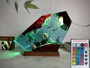 Diorama acuático estudio decoración resina noche luz epoxi resina luz pulpo hábitat hogar acento mar profundo mundo lámpara - Product Image 6