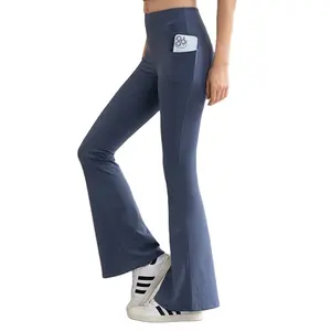 Haute qualité femmes loisirs sport large jambe Yoga pantalon Micro Flare danse pantalon taille haute ventre contrôle Yoga Leggings avec poche