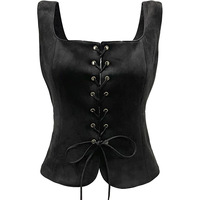 Gilet en daim pour femme, style animation de pointe, col carré vintage, avec laçage, pour déguisement, cosplay et tenue d'Halloween