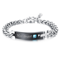 Bracelet de couple en acier inoxydable personnalisé tendance avec croix d'identification de couple bracelet de couple d'amour à contact longue distance pour couple