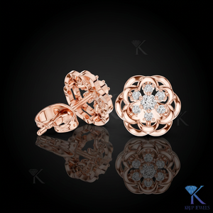 Lab Grown Diamond Brilliant Cut Open Floral Stud <b>Earrings</b> 7 Stone Cluster Scalloped Halo 14K/18K <b>Solid</b> Gold Trendy Women Bridal - Product Image 2