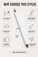 Stylet Premium avec Anneaux Métalliques, Stylet Passif 2-en-1 à Pointe Disque et Pointe Maille, Universel pour iPad, iPhone, Tablettes Android, OEM