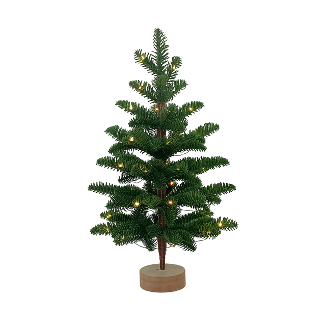 G&L Tabletop Decor Eco-Friendly Custom Artificial 18-inch PE Mini Christmas Tree 40L Warm White LED Lights Wooden Base Battery