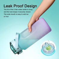 Bouteille d'eau en plastique avec logo personnalisé, sans BPA, 2 L, bouteille d'eau de sport de motivation pour la salle de sport, avec paille